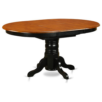 Mid Century Dining Table, Black Pedestal Base & Cherry Top With Butterfly Leaf