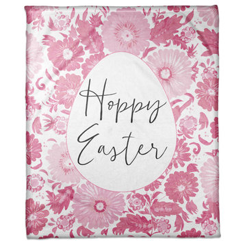 Hoppy Easter Floral Egg 50x60 Coral Fleece Blanket