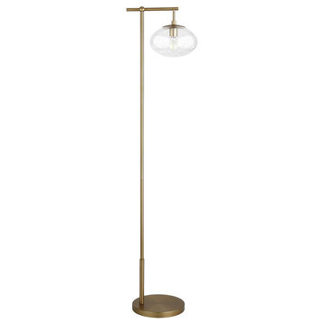 Blume 68 Tall Arc Floor Lamp with Glass Shade in Brushed Brass/Seeded