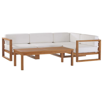 Upland Outdoor Patio Teak Wood 5-Piece Sectional Sofa Set, Natural White