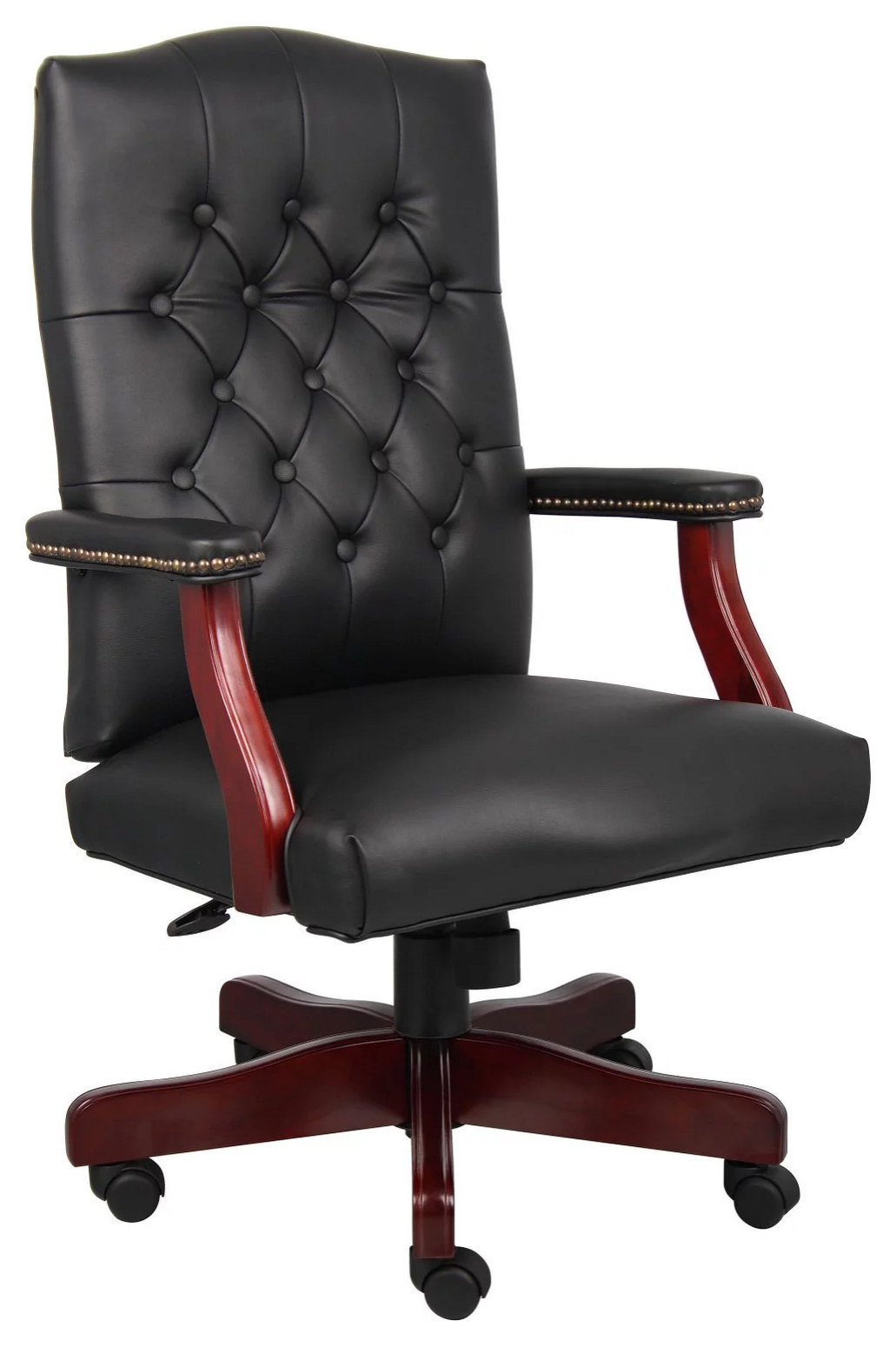 Classic Office Chair, Mahogany Finished Frame & Cosy Faux Leather Seat ...