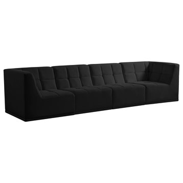 Relax Velvet Upholstered 4-Piece Modular Sofa, Black
