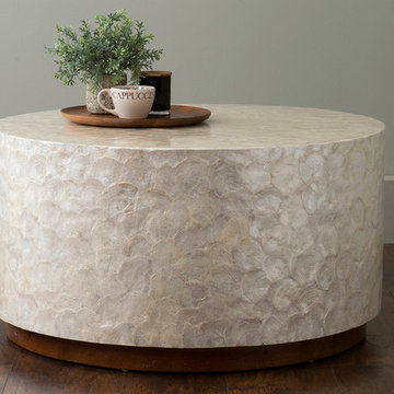 East At Main's Rowden Off-White Wood and Capiz Round Coffee Table