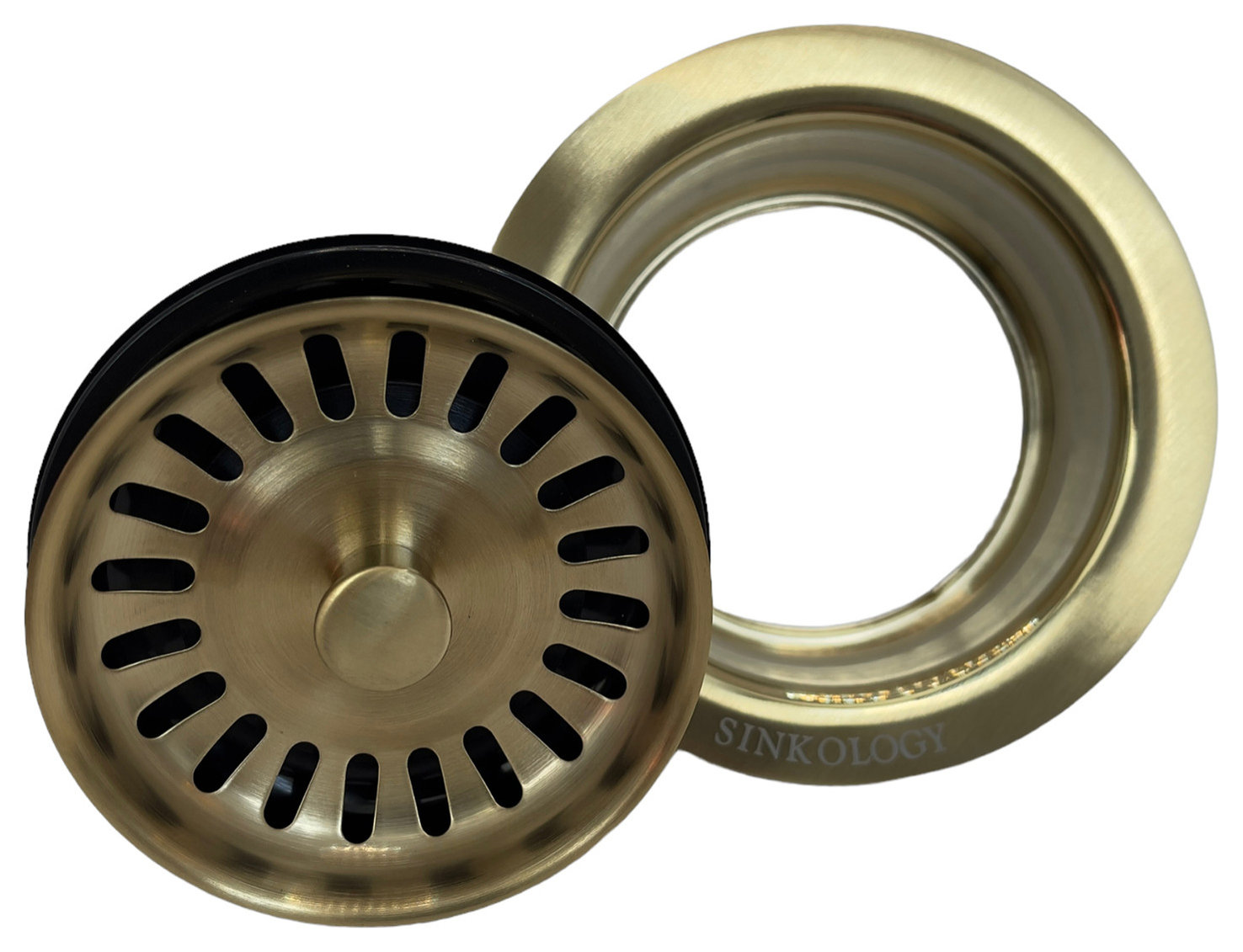 SinkSense Satin Gold 3.5" Disposal Flange Drain with Stopper