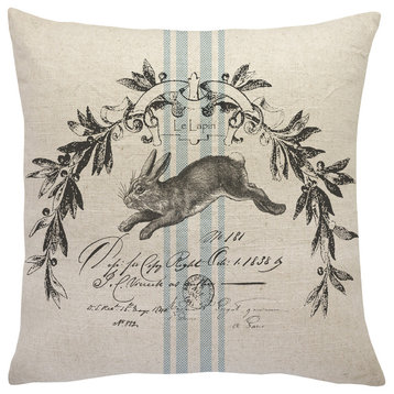 French Bunny Linen Throw Pillow