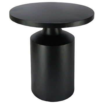 Benzara UPT-272899 20" Round Iron Side Table With Pedestal Base, Matte Black