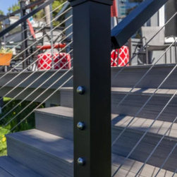 Voyage Decking in Sierra and Tundra with Contemporary Cable Rail in Textured Bla - Deck Tiles And Planks