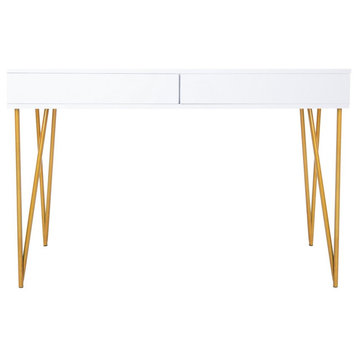 Safavieh Pine Two Drawer Desk, White/Gold