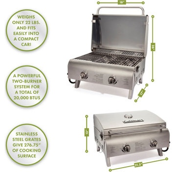Chef's Style Tabletop Gas Grill, Stainless Steel