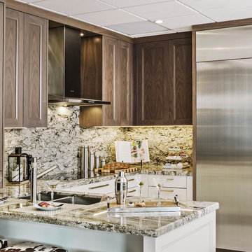 Transitional walnut and stainless steel upscale kitchen