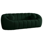 Meridian Furniture - Elijah Boucle Fabric Upholstered Sofa, Green - Sit back and relax in casual style when you bring home this Elijah boucle fabric sofa. Inspired by the unmistakably relaxed vibe created by a classic bean bag, this inviting sofa features a rounded design with deep channel tufting for added support and resilience. It comes with an accent pillow for even more welcoming comfort, and the sofa is upholstered all over with rich green boucle fabric that beckons you to sit, rest, and take it easy.