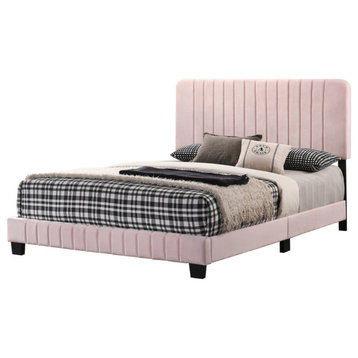 Lodi Velvet Upholstered Channel Tufted King Panel Bed, Pink