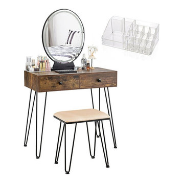 Costway Vanity Makeup Dressing Table with Mirror Touch Switch in Tan