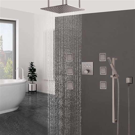 FontanaShowers Brushed Nickel Ceiling Mount Rainfall Shower Set ...