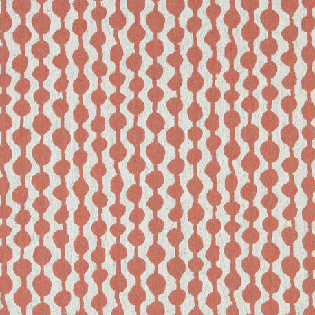 Persimmon and Off White Circle Striped Linen Look Upholstery Fabric By The Yard
