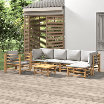vidaXL Patio Furniture Set 7 Piece Lounge Set with Light Gray Cushions Bamboo