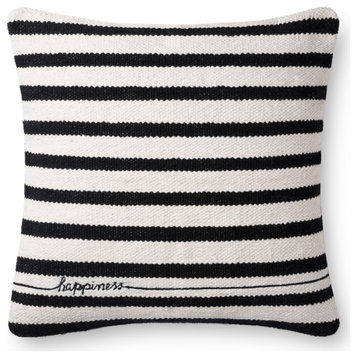 Ellen DeGeneres Crafted by Loloi P4091 Black/White Happiness Pillow 22"x22"  , N