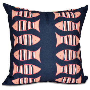Something'S Fishy, Animal Print Pillow, Navy Blue, 16"x16"