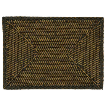 Rattan Placemats With Woven Design, Set of 4, Brown, 14"x19"