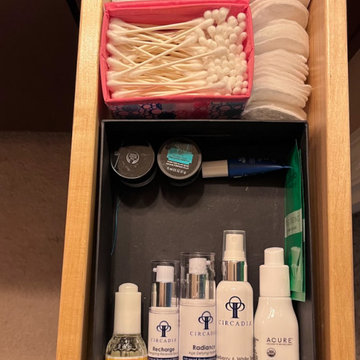 Master bathroom drawer for facial products
