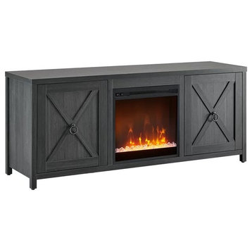 Modern TV Stand, Fireplace, X-Trim Cabinet Doors With Ring Pulls, Charcoal Gray