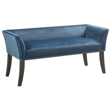 Madison Park Flared Low Arm Low Back Accent Bench Chair, Leather Blue