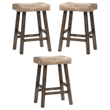 Home Square Saddle 30" Faux Leather Bar Stool in Rustic Gray - Set of 3