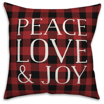 Plaid Peace Love & Joy 18"x18" Throw Pillow Cover