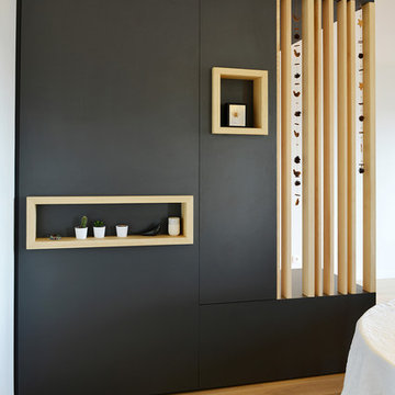 Redistribution d'une entrée / séjour avec création d'un meuble sur mesure