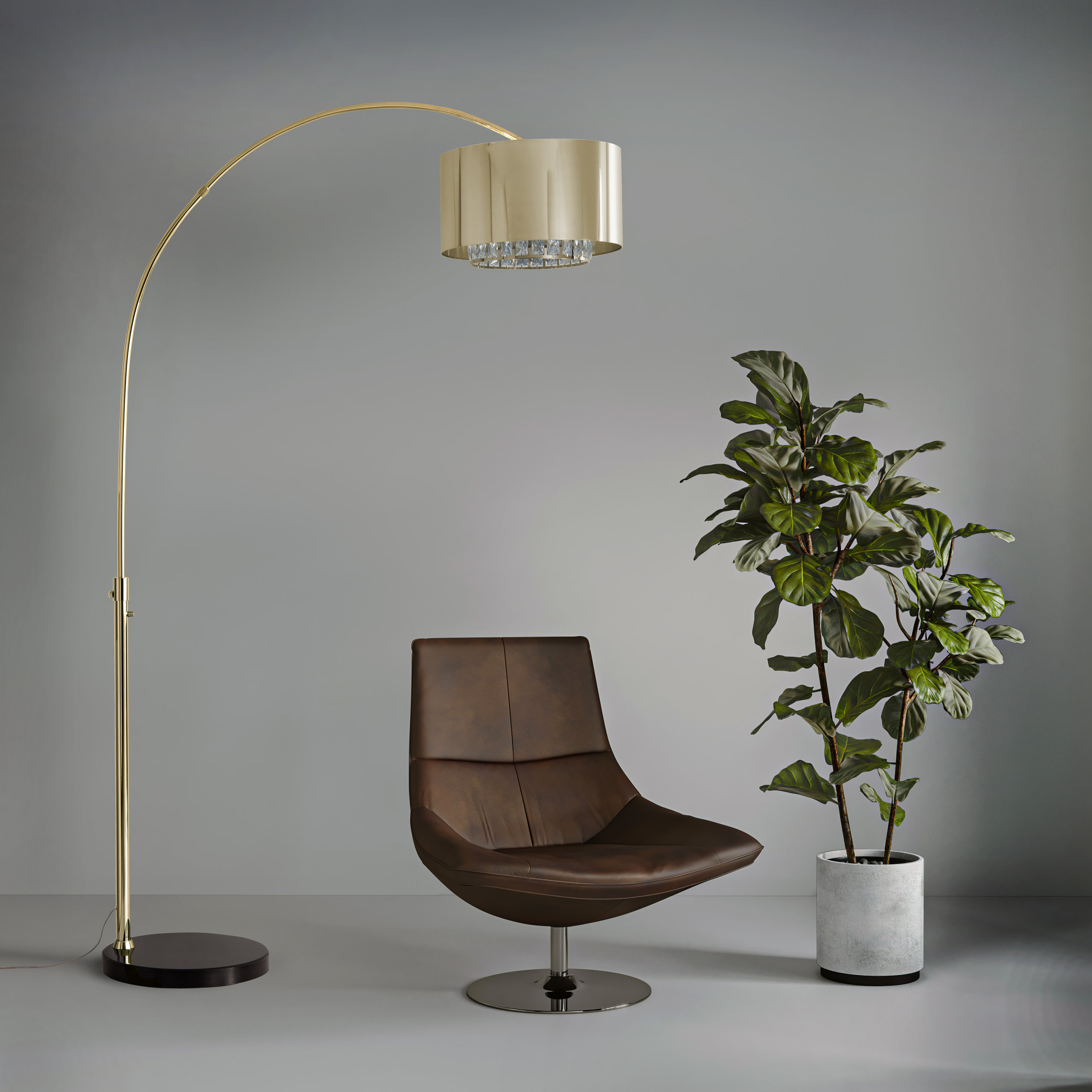 Marilyn 1 Light Arc Floor Lamp Weathered Brass Rotary Switch Marble 
