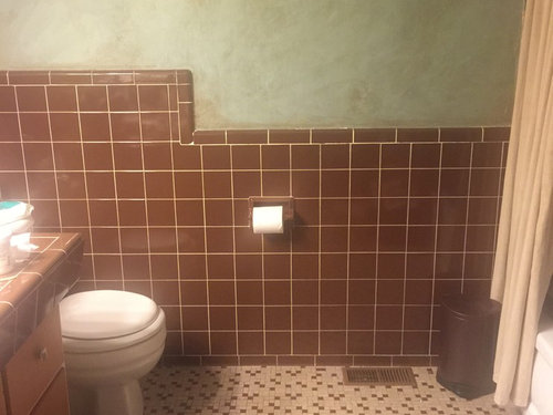 Begging For Color Ideas For Brown Retro Tile In Bathroom