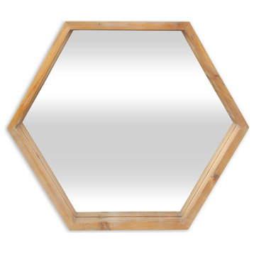 Hexagonal Wooden Wall Mirror - Elegant Home Decor