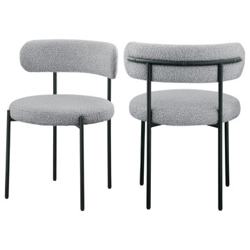 Beacon Boucle Fabric Dining Chair, Set of 2, Grey, Matte Black Finish, Boucle Fabric
