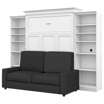 Atlin Designs Wood Queen Murphy Bed with Sofa & Organizers in White/Gray