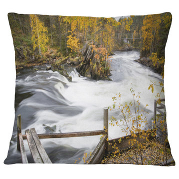Fall River Over Riffles And Rocks Landscape Photography Throw Pillow, 16"x16"