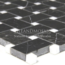 Nero Marquina Black Marble Basketweave Mosaic Tile with White Dots Polished - Products