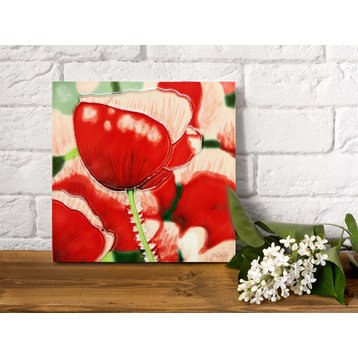 Red Poppy With White Tile