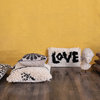 Woven Wool Shag Lumbar Pillow "Love", Black/Cream