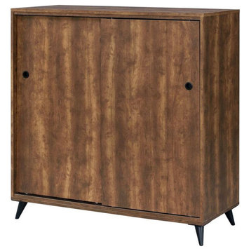 Benzara BM211129 Wood Shoe Cabinet with 2 Sliding Doors & Splayed Leg, Oak Brown