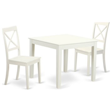 3-Piece Square Kitchen Table, 2 Wood Kitchen Dining Chairs, Linen White