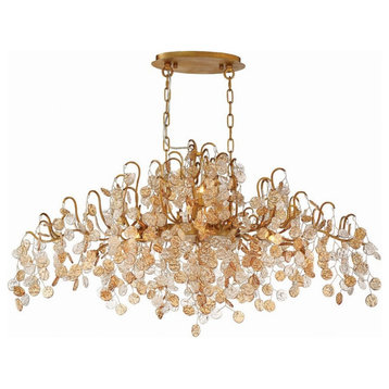 Transitional 10-Light Oval Chandelier Clear/amber Hand Pressed Glass-20 x 22