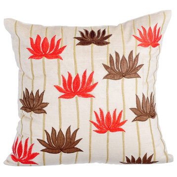 Velvet Sofa Pillow Covers Ivory & White 20"x20" Lotus Embroidery, Lotus Mandala