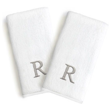 Monogrammed Luxury Novelty Hand Towels, Set of 2, Bookman Font, Gray, R
