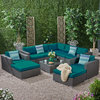 GDF Studio St. Tropez Outdoor Wicker Chat Set With Water Resistant Cushions, Gra