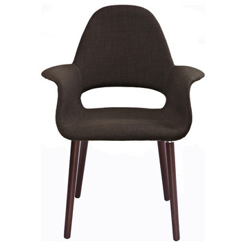 Designer Modern Upholstered Fabric Dark Wooden Leg Living Room Dining Chair, Brown