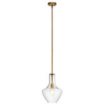Kichler - Pendant 1-Light - The design of this 1-light pendant from the Everly(TM) collection is inspired by a decorative blown glass container. This generous, bowed clear glass fixture features a natural brass finish and looks distinctive with the optional vintage squirrel cage filament bulb that leaves an impact. The glass shade is removable for easy cleaning and replacement.in.,