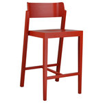 OSIDEA USA Inc. - The 100 Counter Stool, 25.5" Seat Height, Red - This stackable counter stool will fit well in commercial and residential spaces alike. Its curved open back give a comfortable and unique aesthetic touch, allowing one to easily pick up this chair and neatly stack it away.