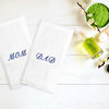 "Mom & Dad" White Hand Towels With Navy Embroidery, Set of 2