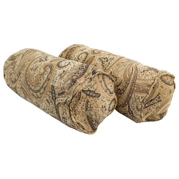 20"X8" Double-Corded Jacquard Chenille Bolster Pillows, Set of 2, Tan Paisley