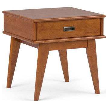 Retro Modern Side Table, Angled Legs With Spacious Drawer, Teak Brown